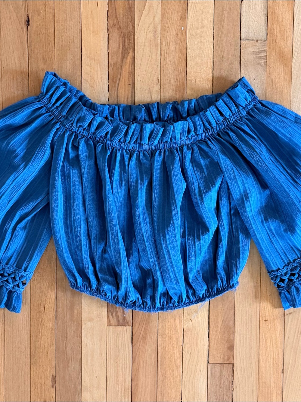 Blue Off-Shoulder Crop Top